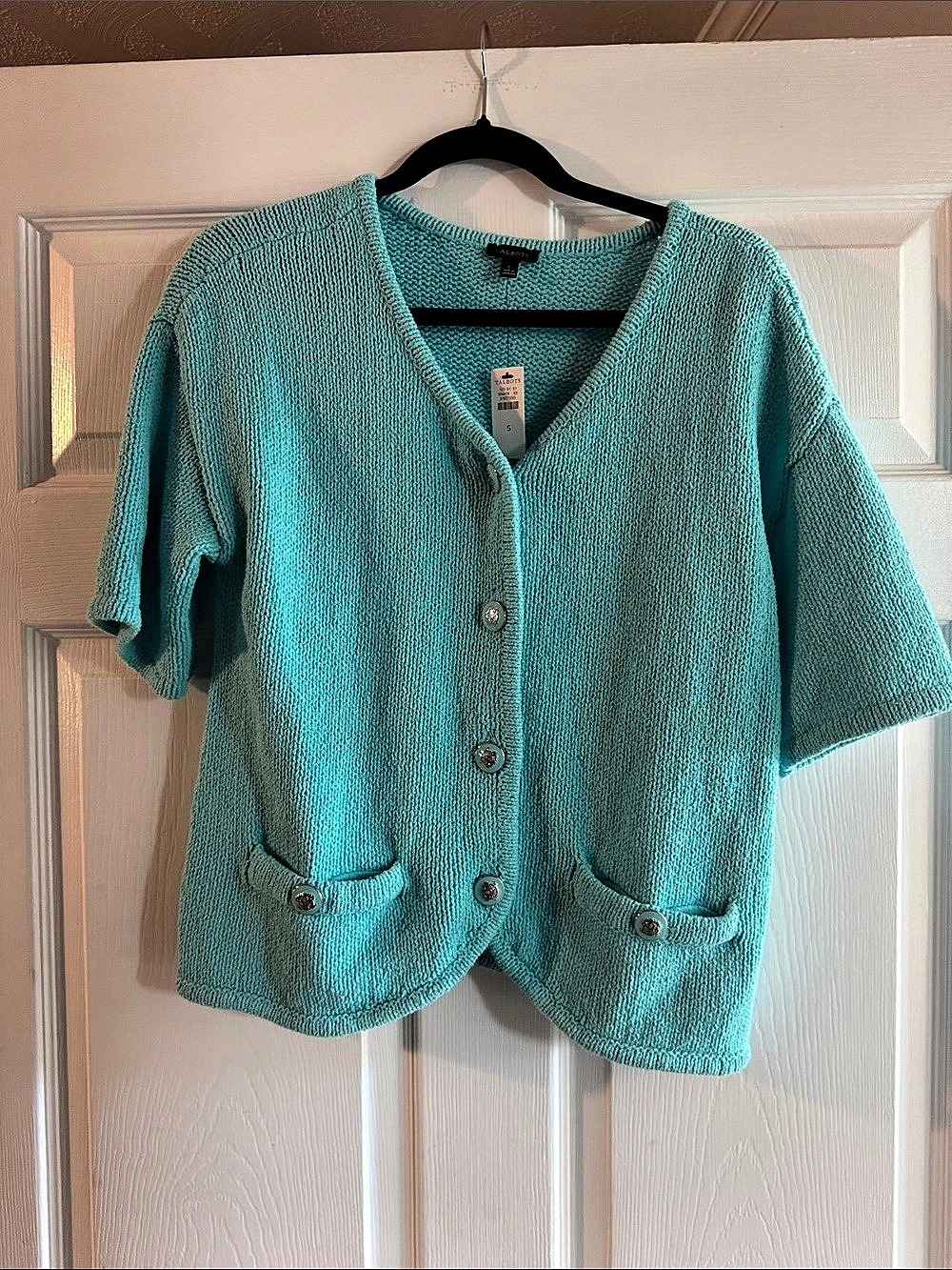 Talbots Kate Cardigan Cotton Knit in Blue Size Small